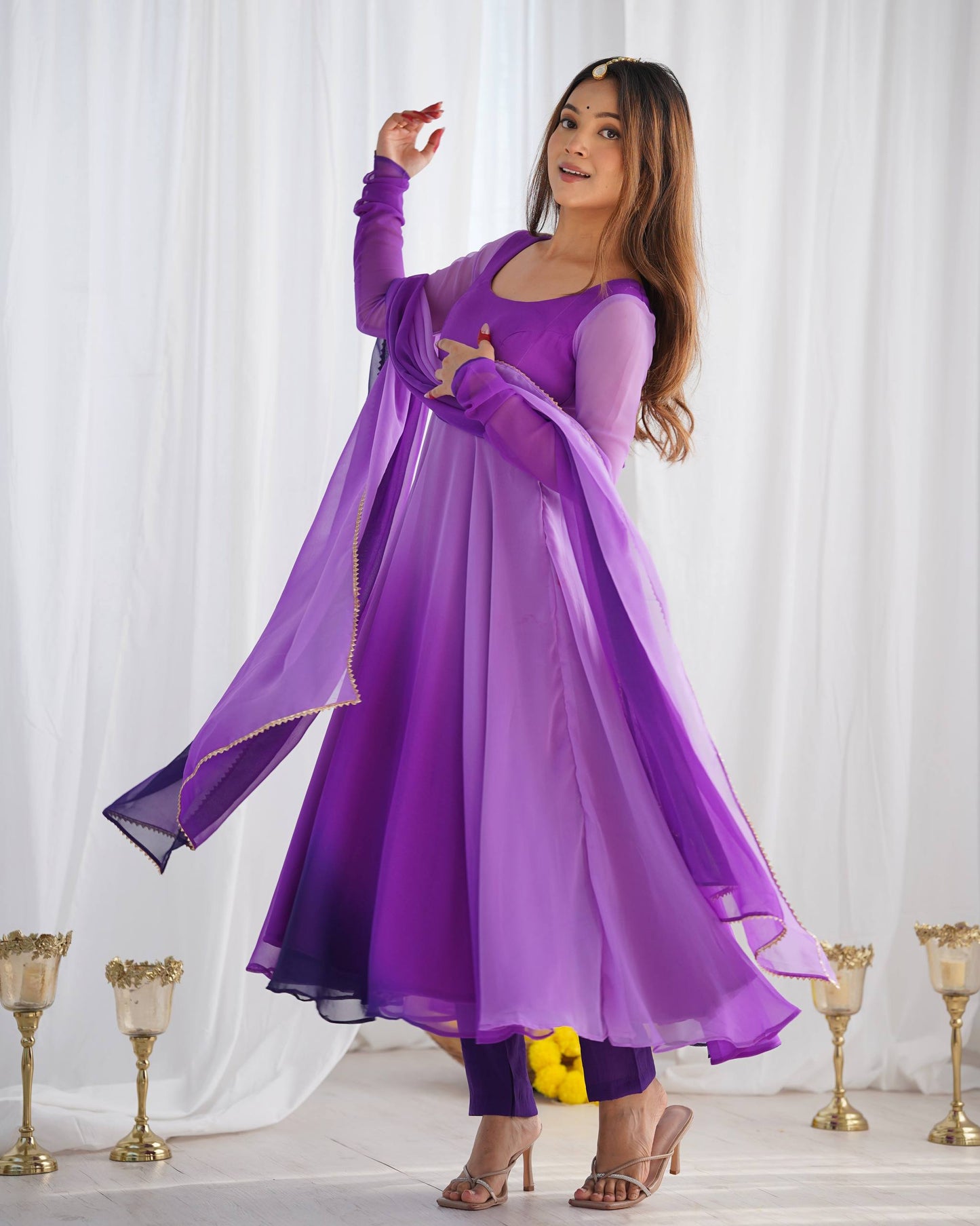 Trendy Anarkali Gown with Designer Dupatta & Pant