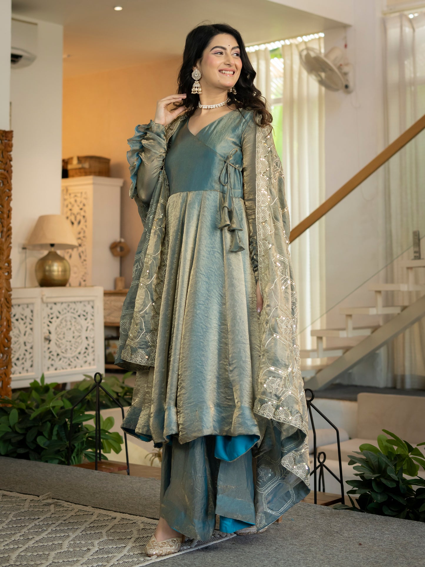 Premium Heavy Fandy Silk Designer Anarkali Suit Set with 5mm Sequence & Embroidery Work