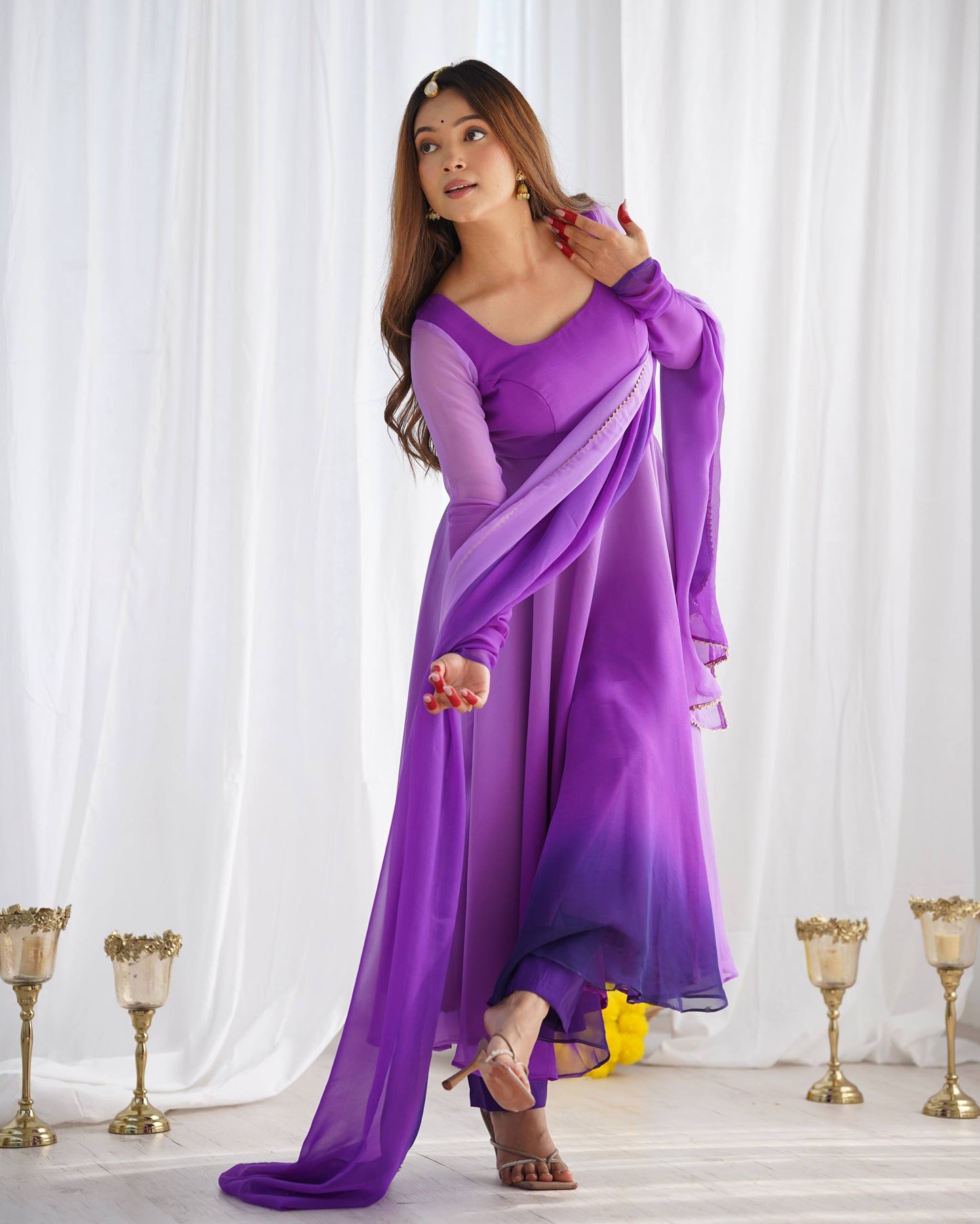Trendy Anarkali Gown with Designer Dupatta & Pant