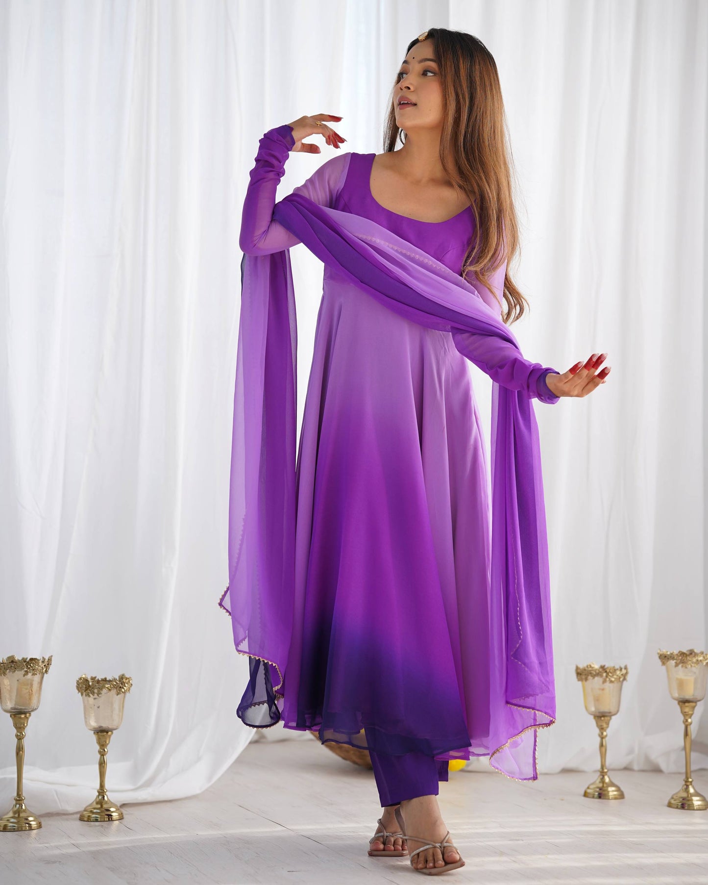 Trendy Anarkali Gown with Designer Dupatta & Pant