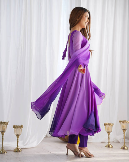 Trendy Anarkali Gown with Designer Dupatta & Pant