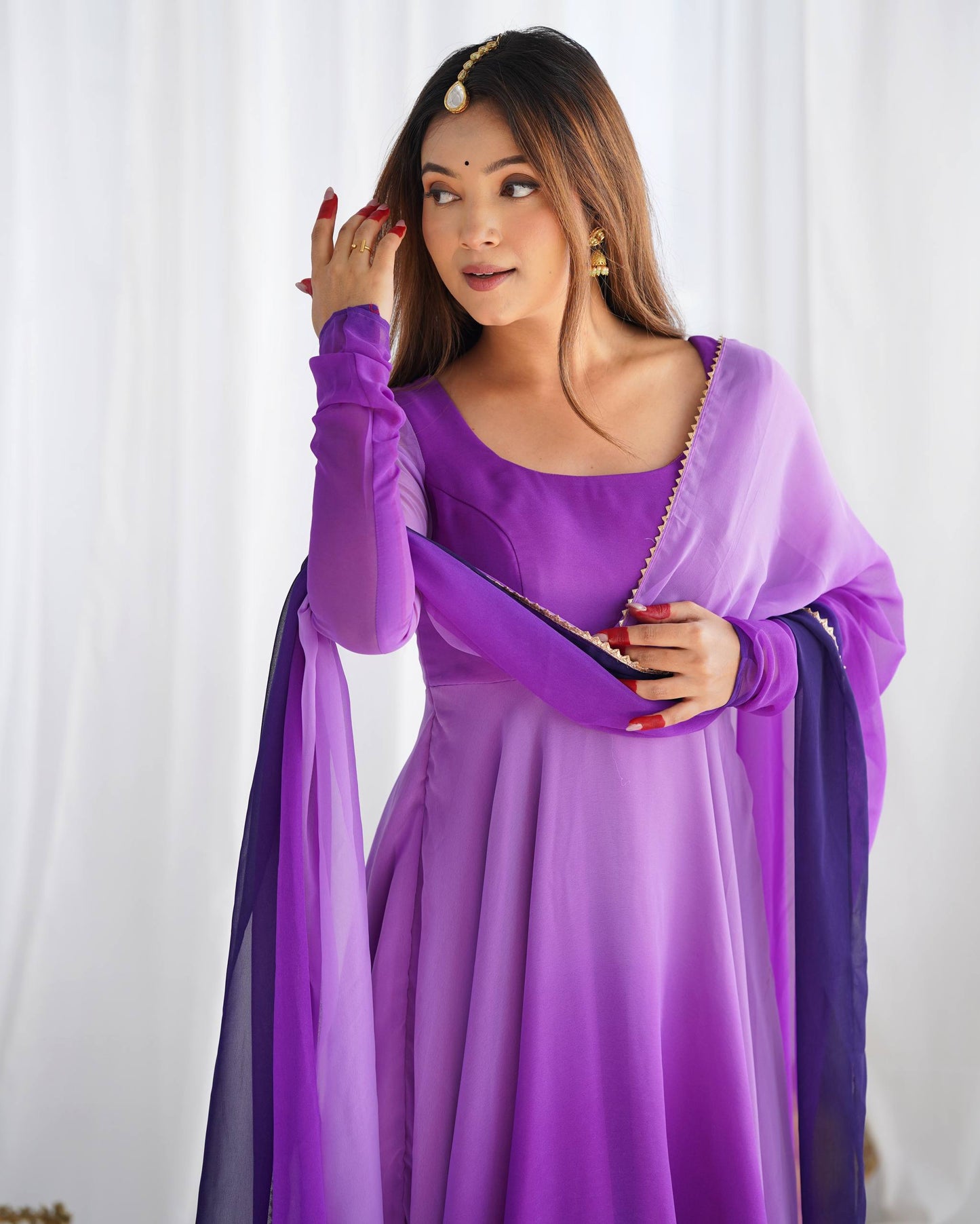 Trendy Anarkali Gown with Designer Dupatta & Pant