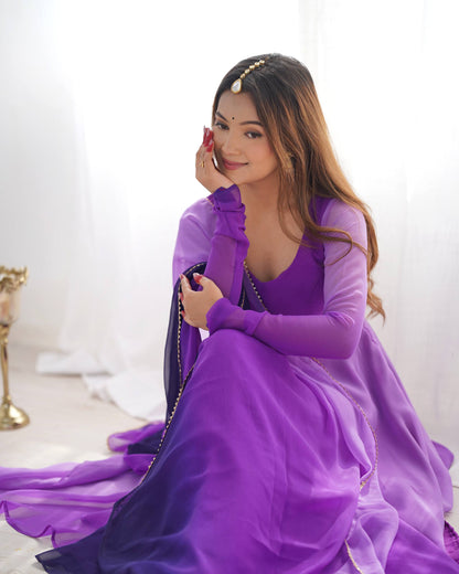 Trendy Anarkali Gown with Designer Dupatta & Pant
