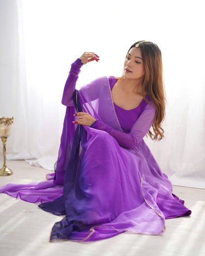 Trendy Anarkali Gown with Designer Dupatta & Pant