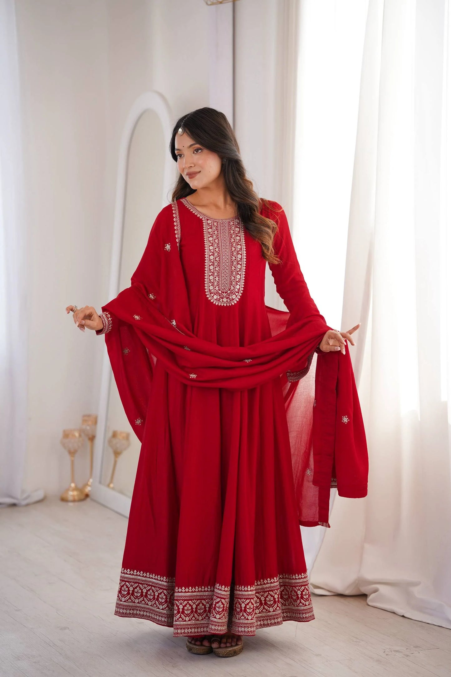 Designer Vichitra Silk Full Kali Anarkali Gown with Dupatta