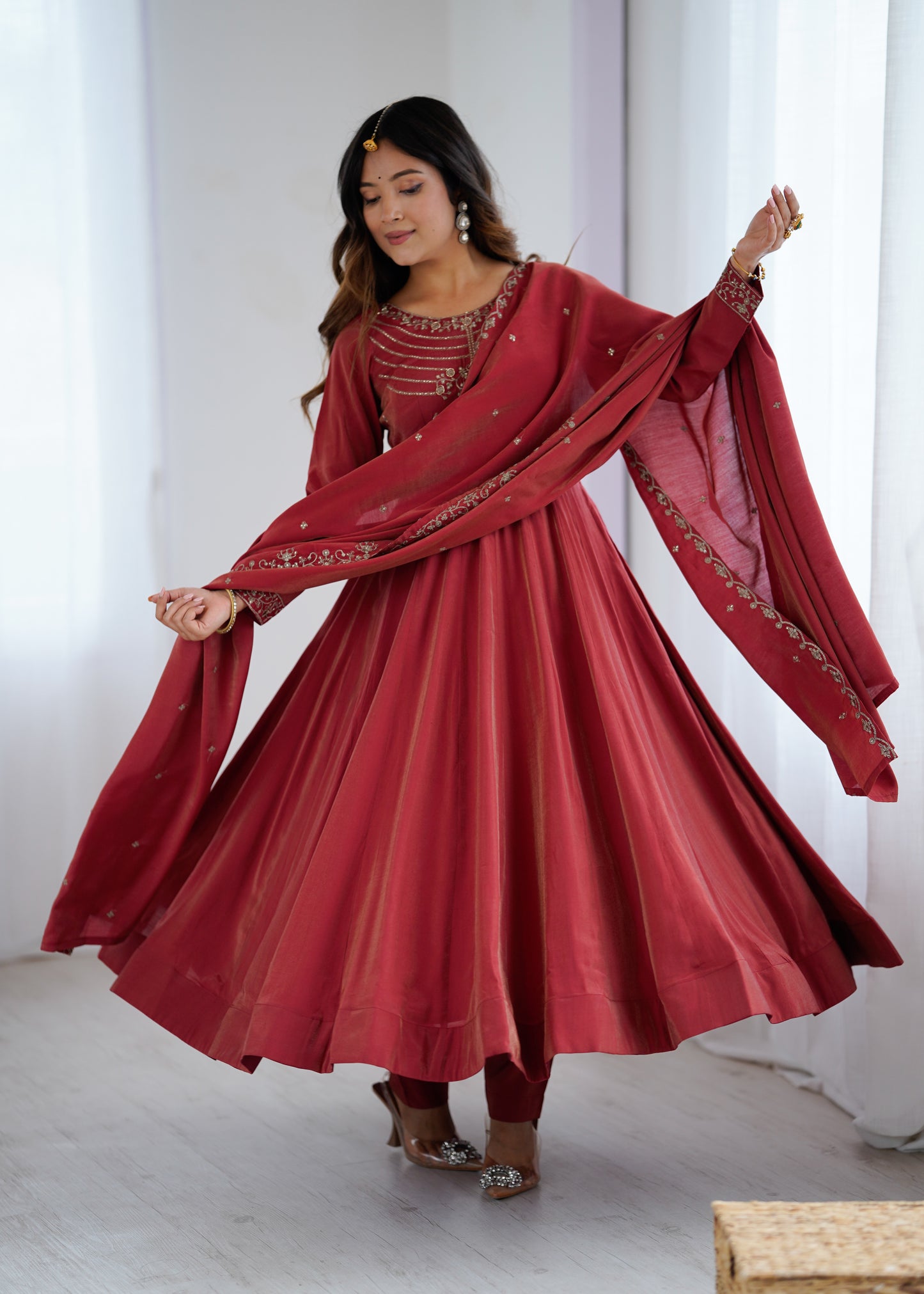 Designer Anarkali Gown Set with Handwork Dupatta & Pant