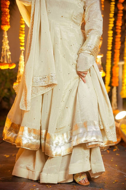 Heavy Flair Chinnon Silk Gown Set with Plazzo (Fully Stitched)