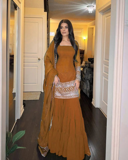 Dusty Rust Faux Georgette Sharara Set