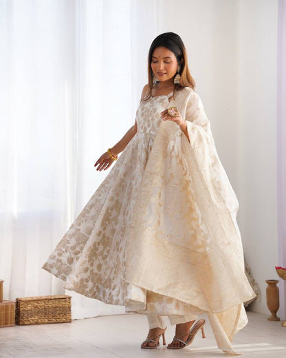 Fancy Banarasi Jackquard Dola Silk Anarkali Gown Set
