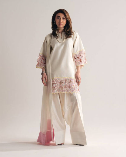 Designer Crepe Silk Farshi Salwar Suit with Moti Work
