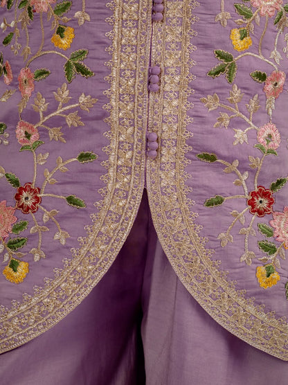 Designer Roman Silk Sharara Set with Embroidered Chanderi Dupatta