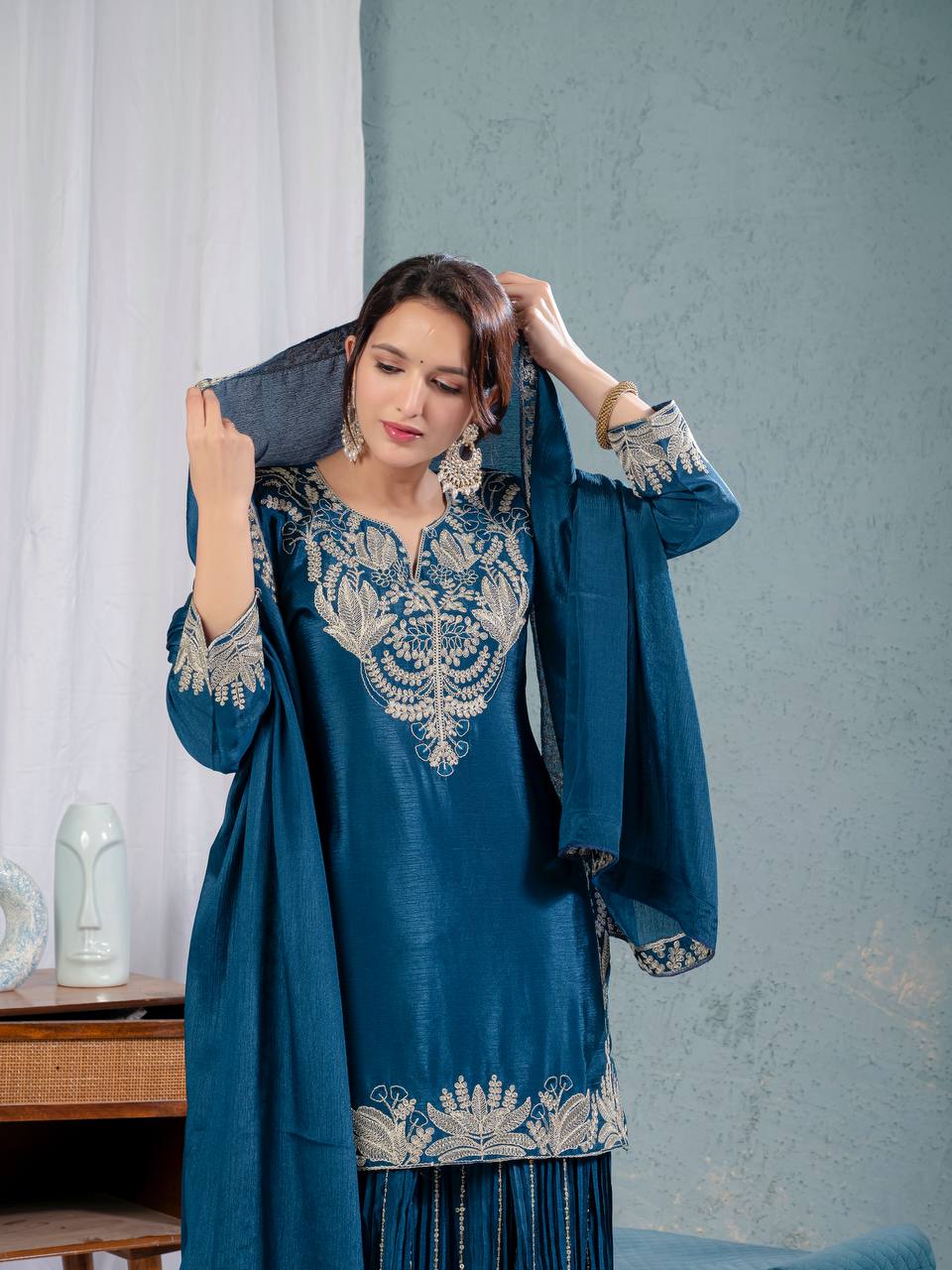 Elegant Chinnon Sharara Set with Intricate Embroidery
