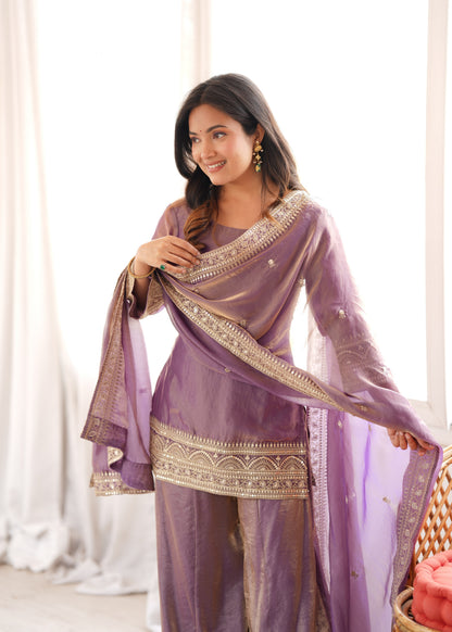 Trendy Silk Embroidered Kurta Palazzo Set with Dupatta