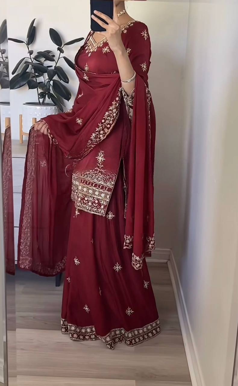 Designer Crepe Sharara Set with Sequence Work