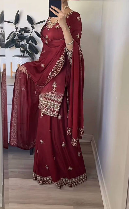 Designer Crepe Sharara Set with Sequence Work