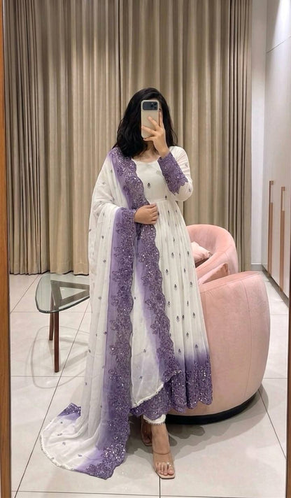 Premium Star Georgette Sequence & Mirror Work Gown with Pant