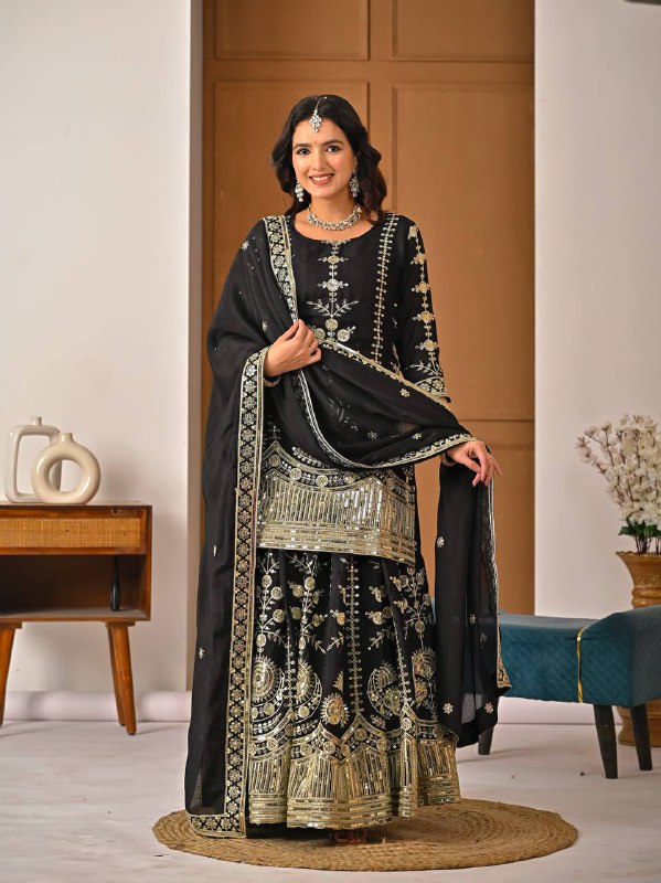 Designer Heavy Vichitra Silk Sharara Palazzo Set