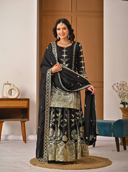 Designer Heavy Vichitra Silk Sharara Palazzo Set