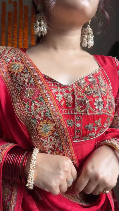 Royal Red Anarkali Set with Heavy Embroidery | Bridal & Festive Wear