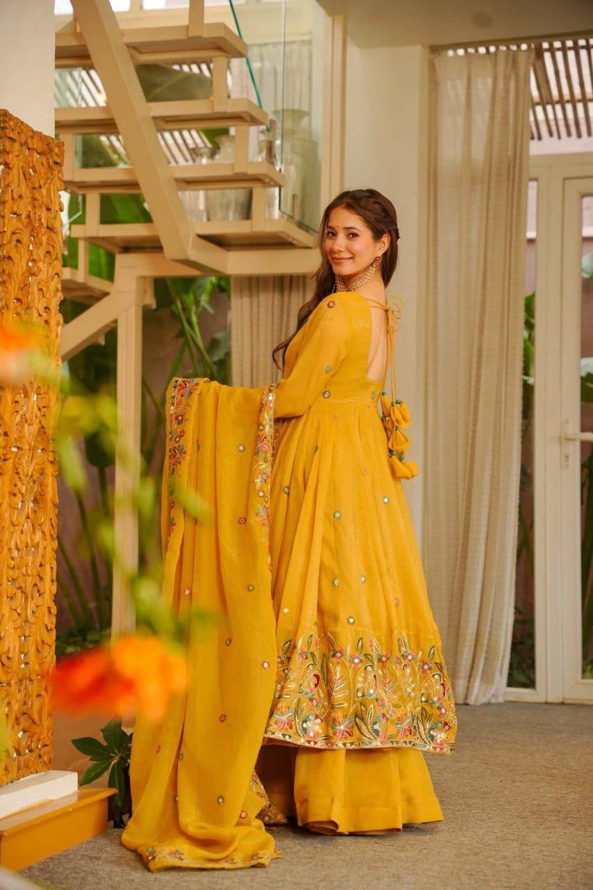 Elegant Crunchy Silk Anarkali Suit Set with Palazzo & Embroidered Dupatta for Women