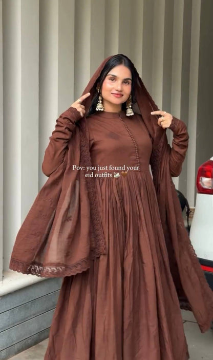 Elegant Heavy Embroidered Roman Silk Gown Set with Dupatta | Party Wear Fully Stitched Dress  Hashtags: