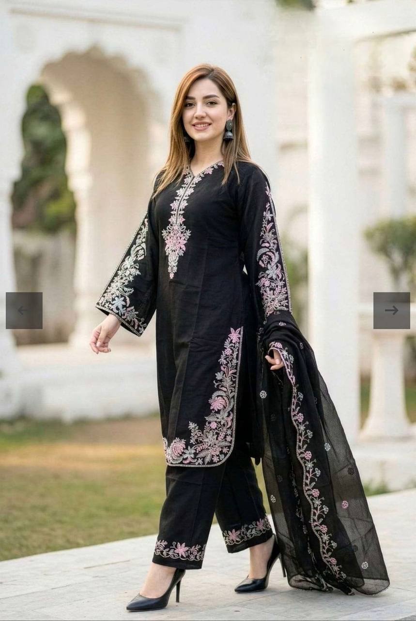 Beautiful Embroidered Silk Suit Set