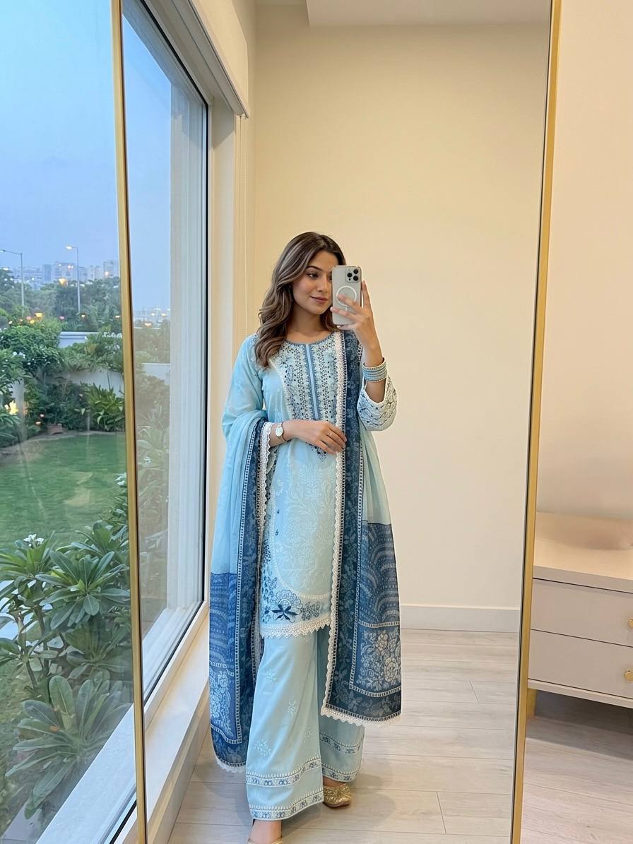 Pure Satin Rayon Embroidered Farshi Plazzo Suit Set with Chiffon Georgette Dupatta
