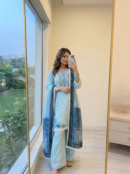Pure Satin Rayon Embroidered Farshi Plazzo Suit Set with Chiffon Georgette Dupatta