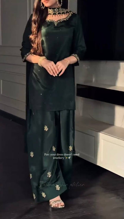 Luxury Crepe Silk Farshi Salwar Suit with Diamond Handwork Dupatta