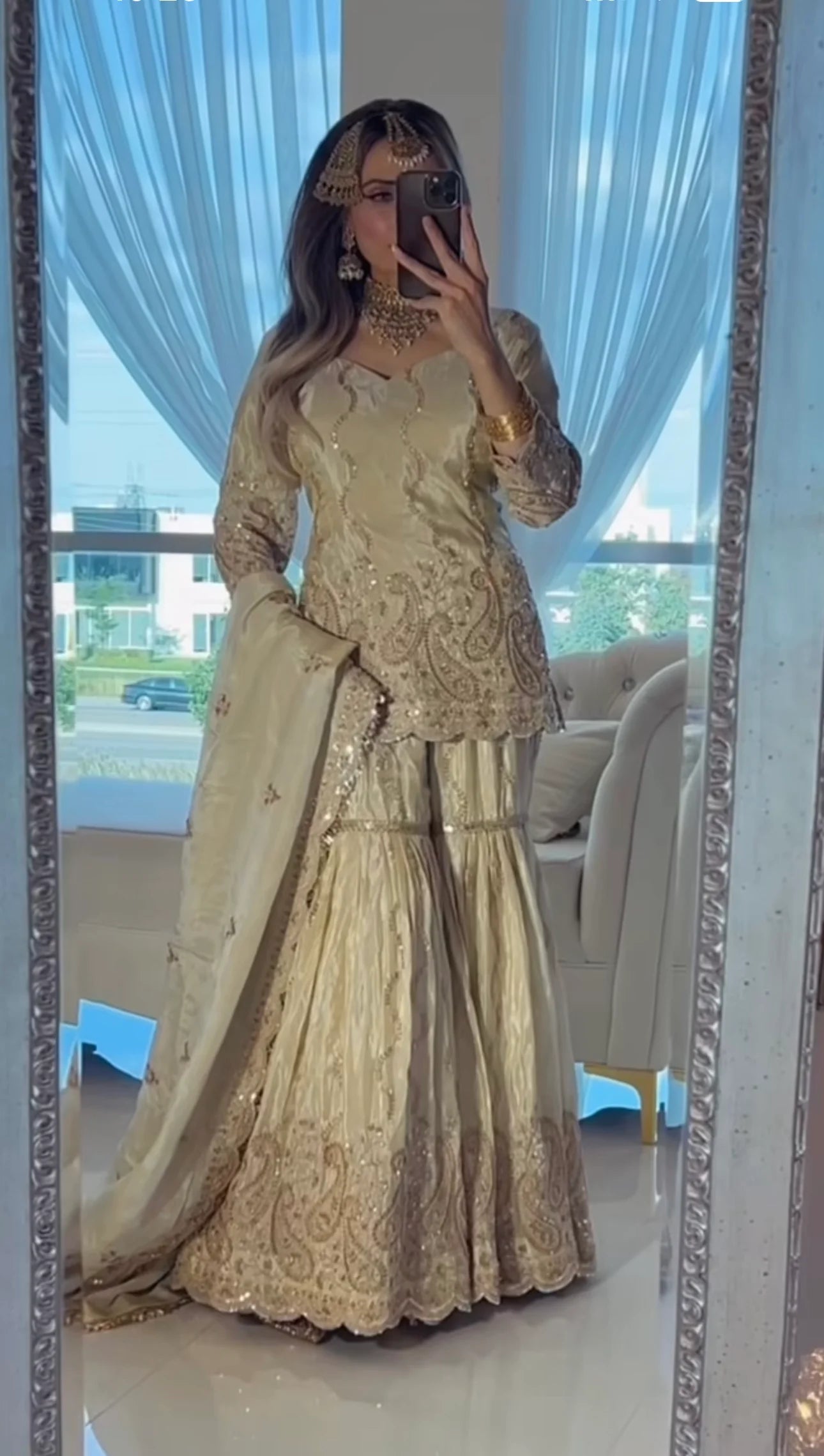 Premium Chinon Silk Embroidered Sharara Set