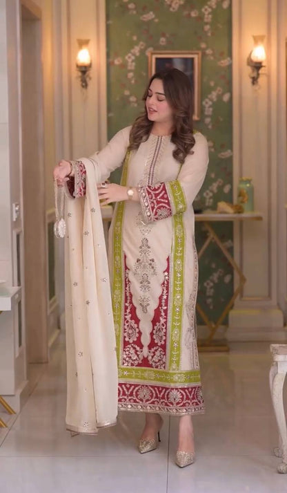 Premium Roman Silk Embroidered Kurta Set