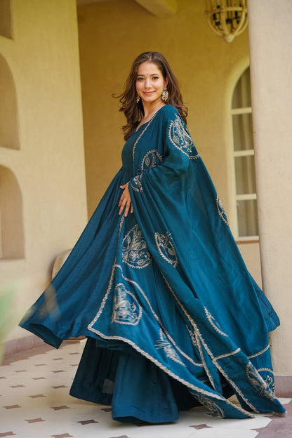 Premium Heavy Vichitra Silk Anarkali Suit Set