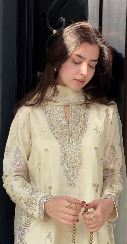 Festive Special Crepe Silk Suit with Heavy Sharara