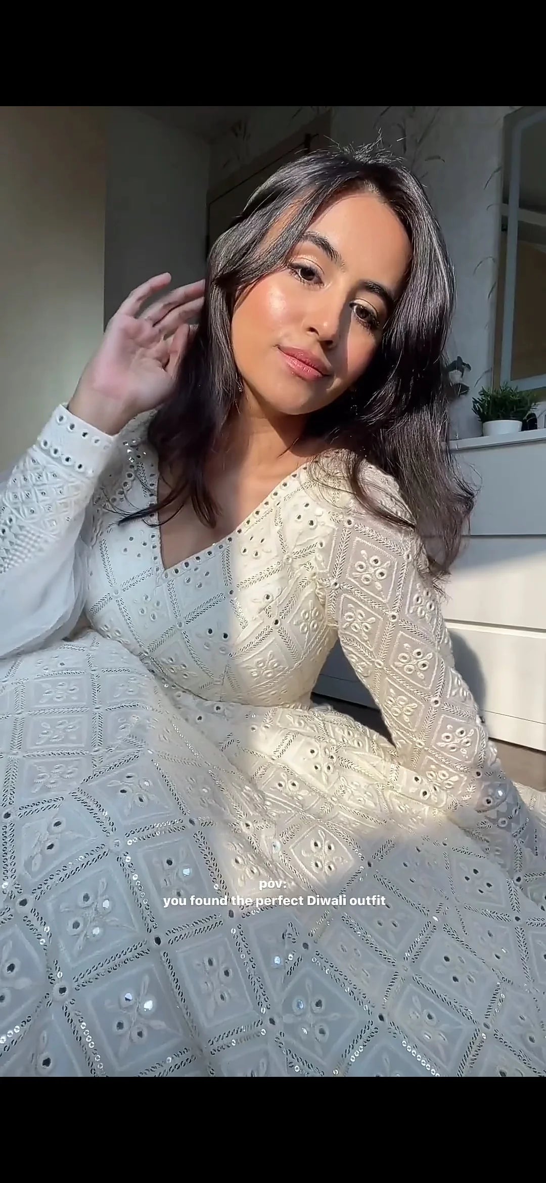 Classic Off-White Embroidered Georgette Anarkali Set