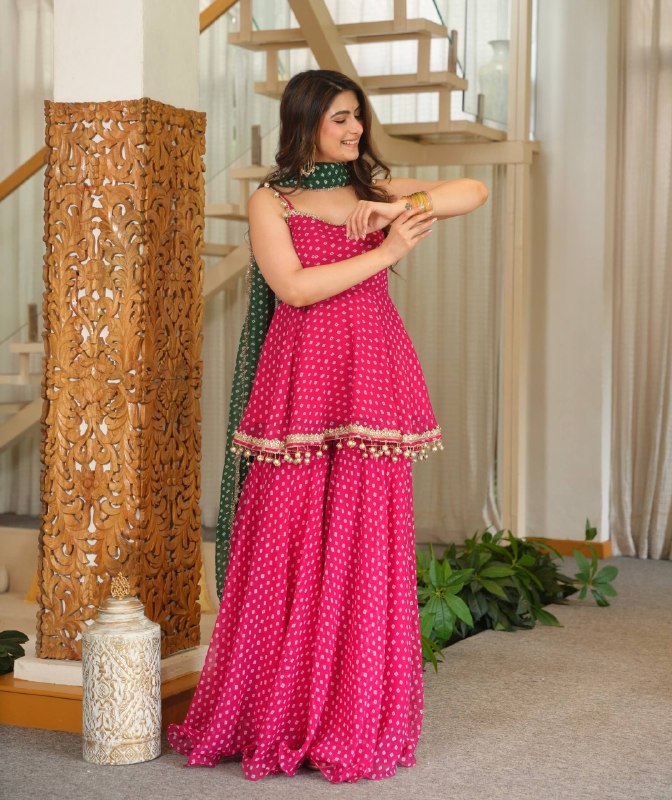 Designer Bandhej Print Kediya Palazzo Set With Dupatta