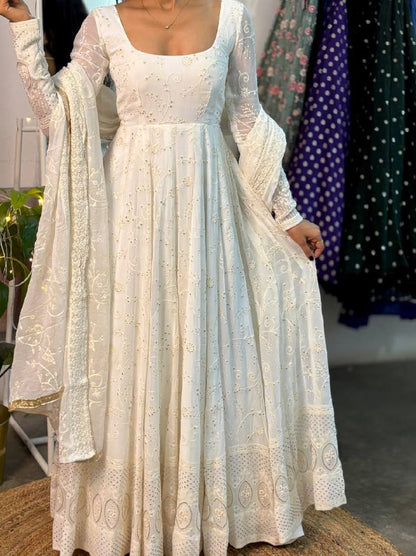 Elegant Designer Anarkali Suit in Heavy Georgette with Embroidery
