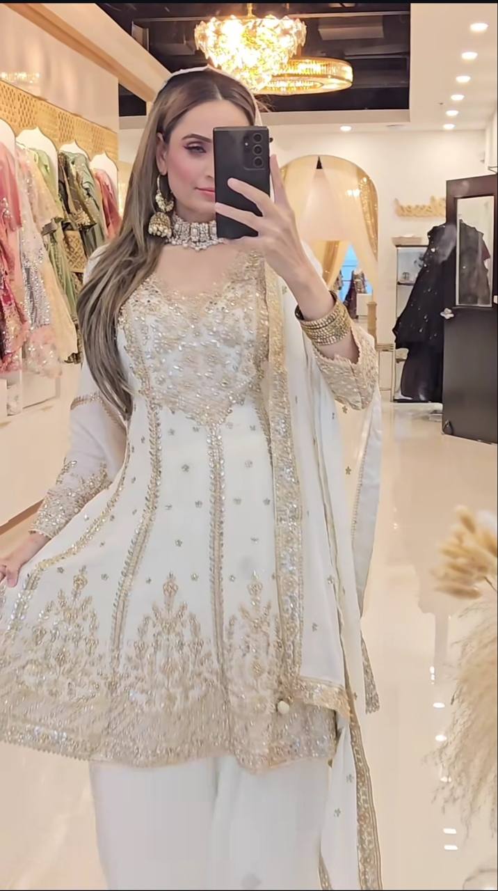 Eid Collection Designer Chinon Silk Sharara Plazzo Set for Women