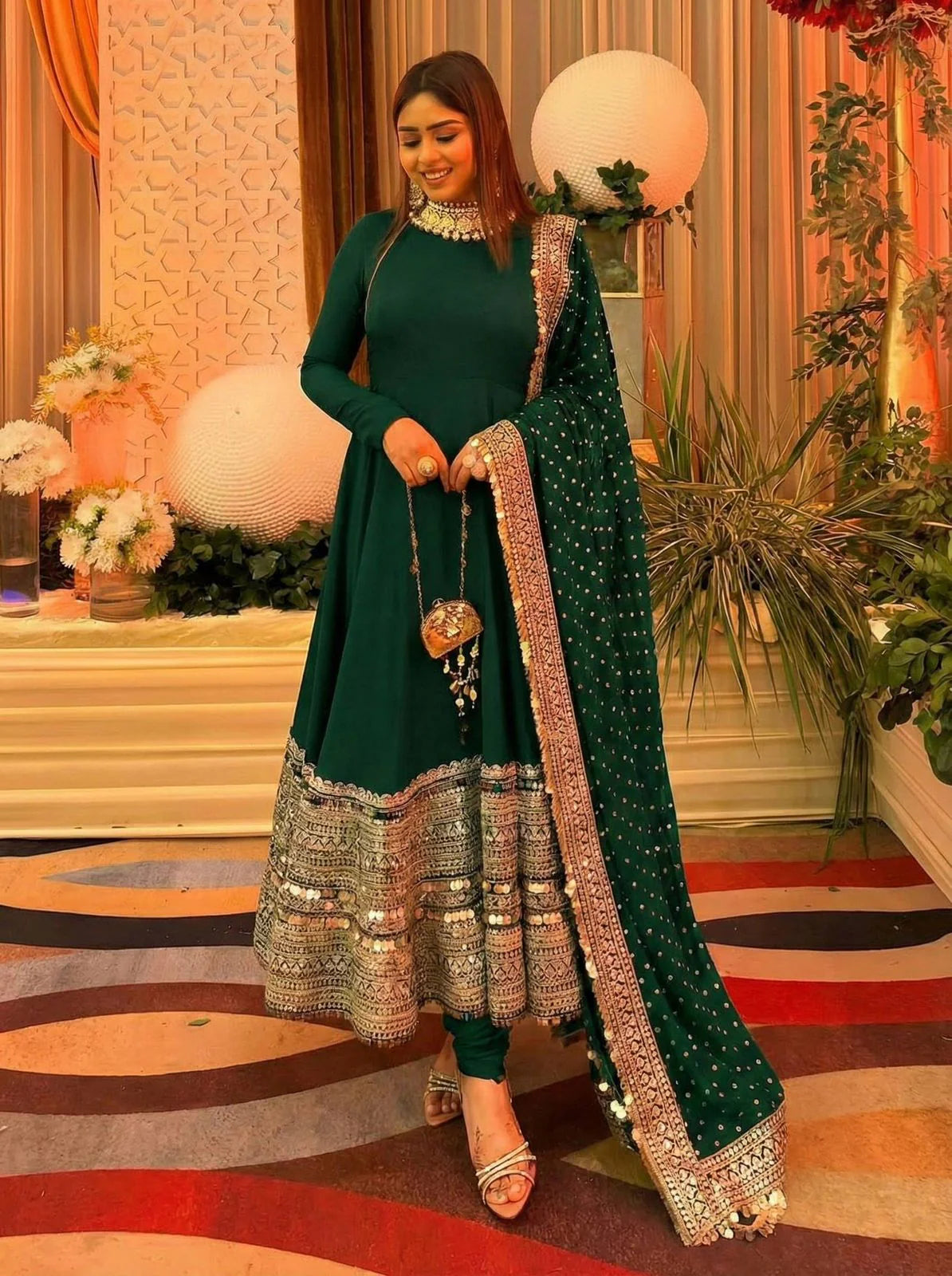 Luxury Roman Silk Gown Set with Fancy Lace Dupatta