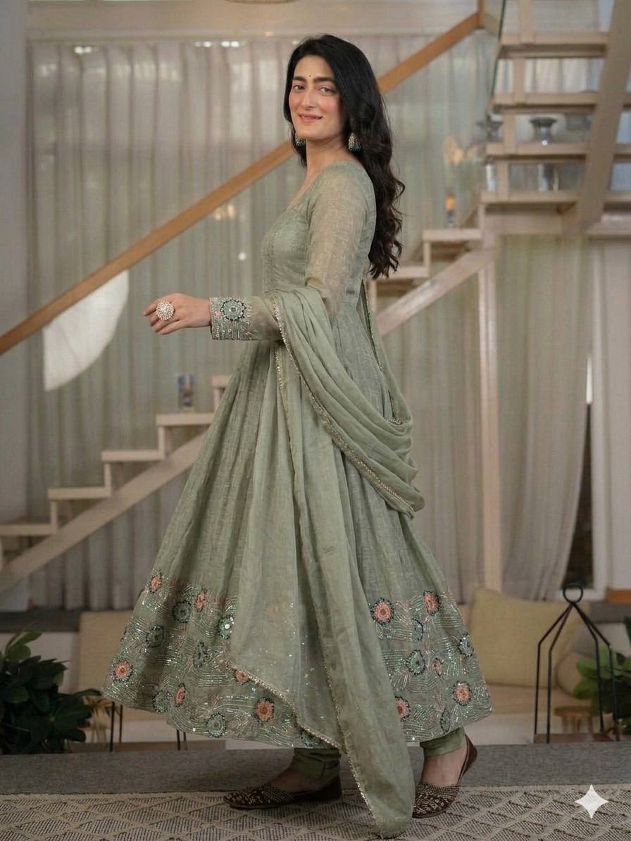 Women's Heavy Crunchy Silk Anarkali Suit Set with Dupatta