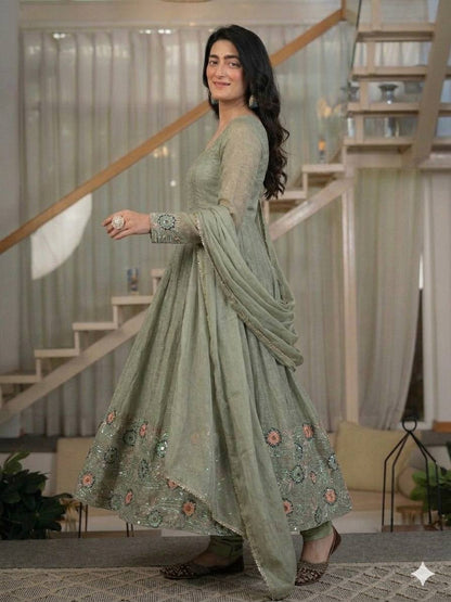 Women's Heavy Crunchy Silk Anarkali Suit Set with Dupatta