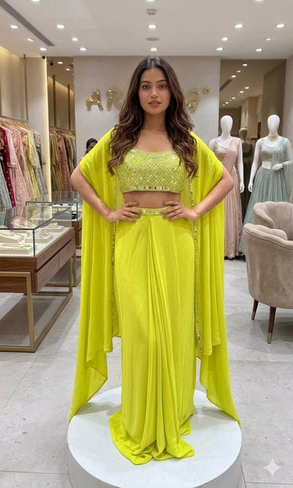 Women's French Crepe Mirror Work Lehenga Choli with Shrug