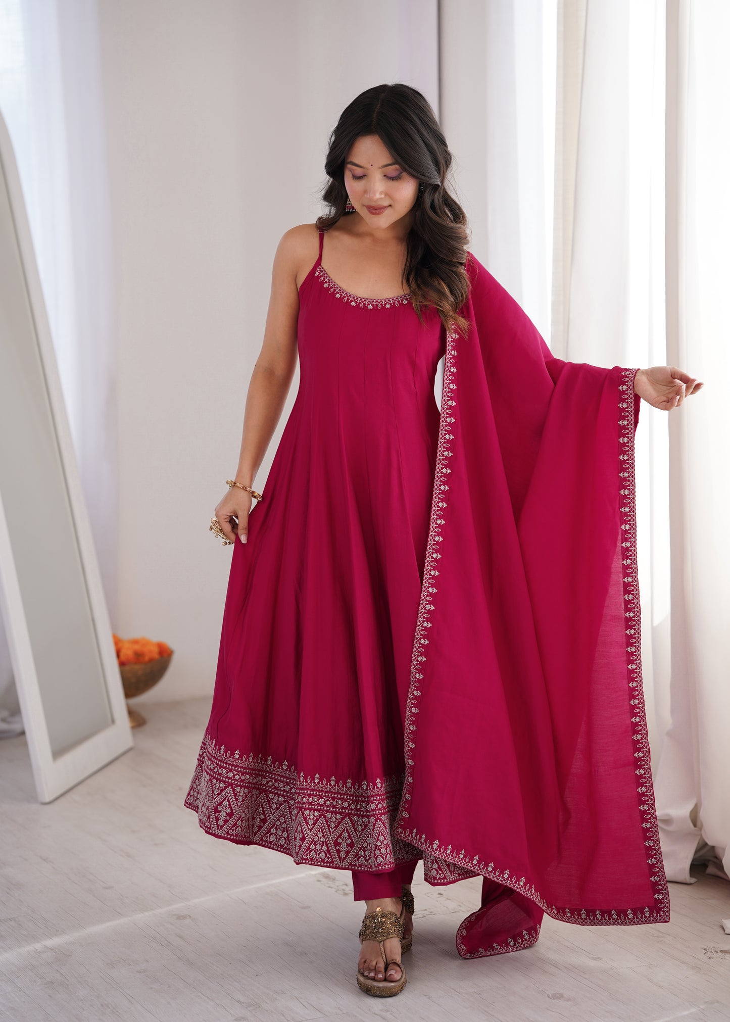 Royal Embroidered Anarkali Suit with Pant & Dupatta