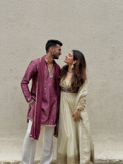 Wedding Ready Chinon Silk Kurta Set with Stylish Layered Koti