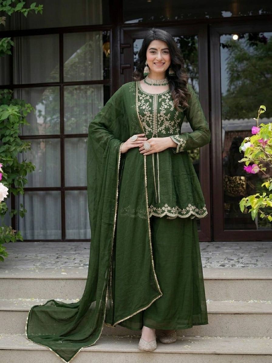 Party Wear Heavy Crunchy Silk Kurta Palazzo Set for Women