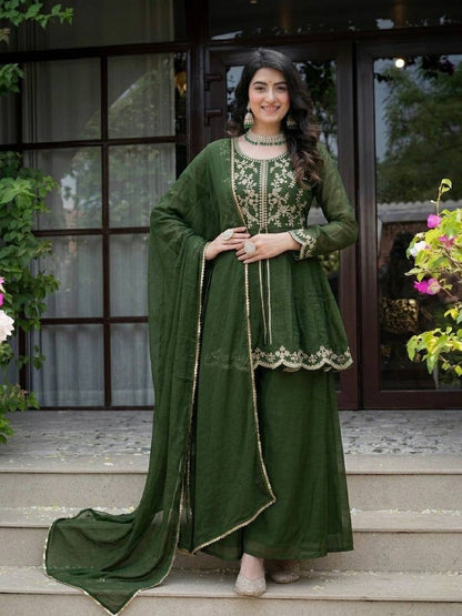 Party Wear Heavy Crunchy Silk Kurta Palazzo Set for Women
