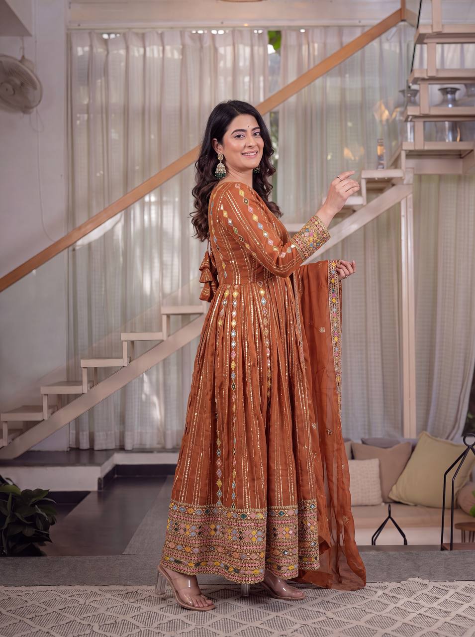 Designer Faux Blooming Georgette Embroidered Anarkali Suit with Pant & Dupatta