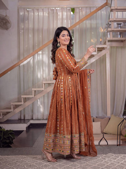 Designer Faux Blooming Georgette Embroidered Anarkali Suit with Pant & Dupatta