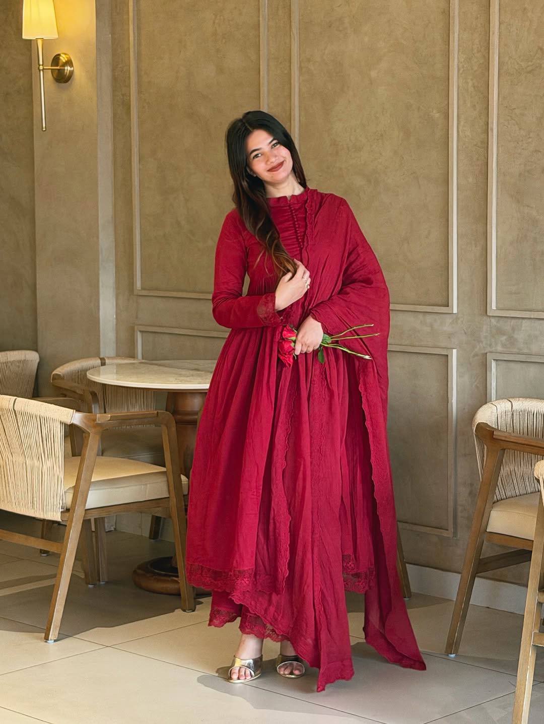 Elegant Heavy Embroidered Roman Silk Gown Set with Dupatta