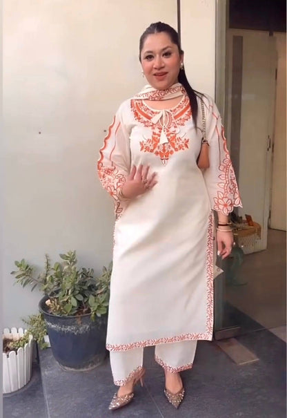 Pure Roman Silk Embroidered Plazzo Suit Set with Tassel Sleeves & Dupatta