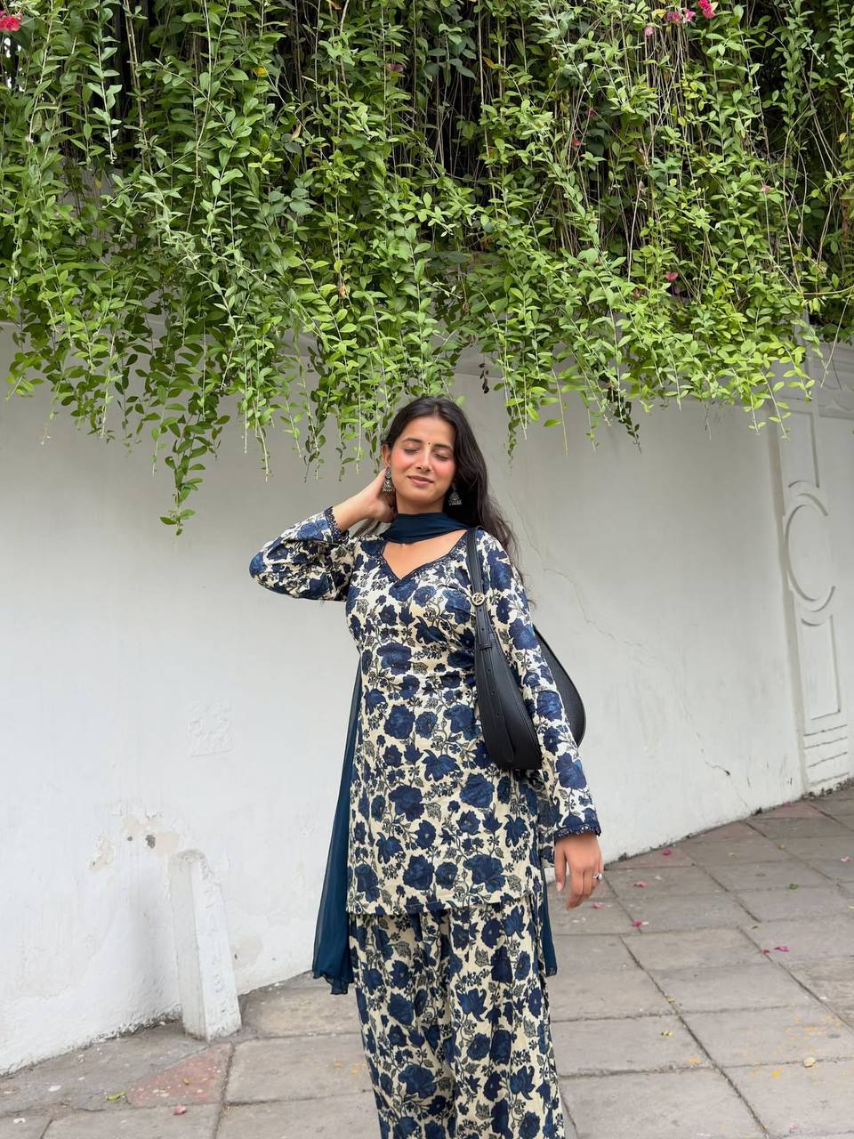 Premium Pure Cambric Cotton Kurti with Farshi Pant & Faux Georgette Dupatta Set